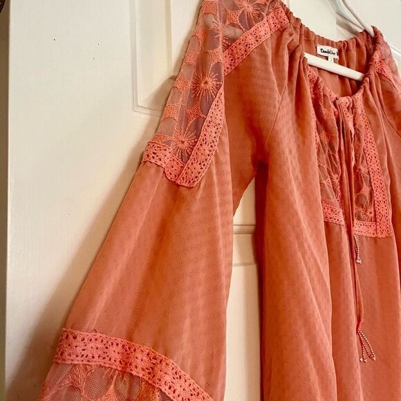 Double Zero Floral Pink Lace Boho Blouse Small - Picture 3 of 11